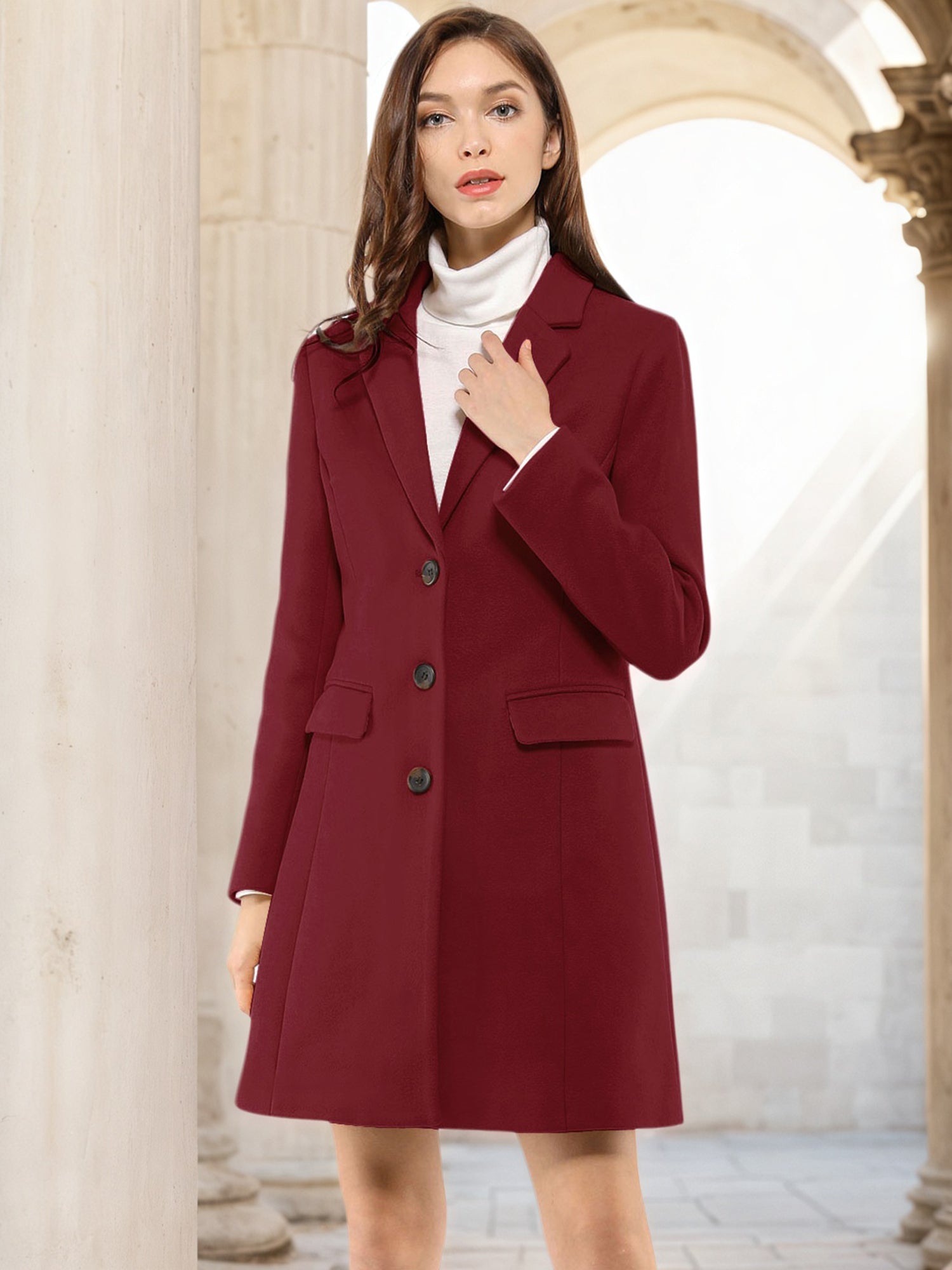Notched Lapel Single Breasted Outwear Winter Pea Coat