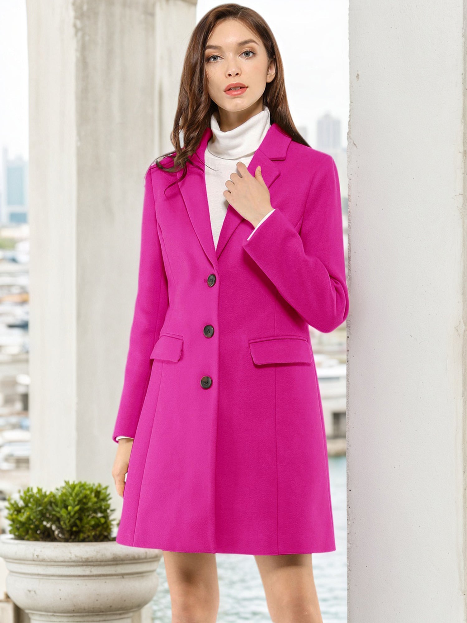 Notched Lapel Single Breasted Outwear Winter Pea Coat