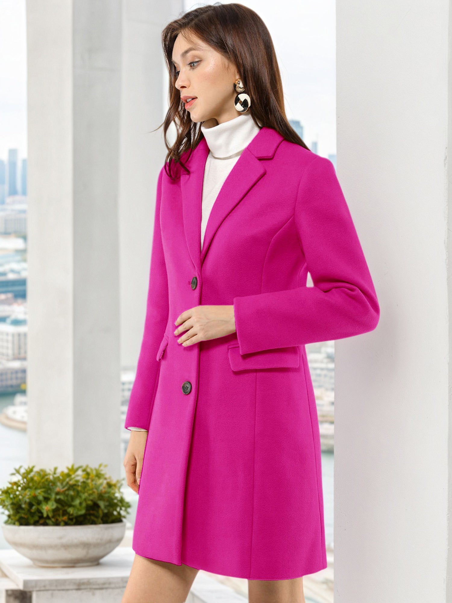 Notched Lapel Single Breasted Outwear Winter Pea Coat