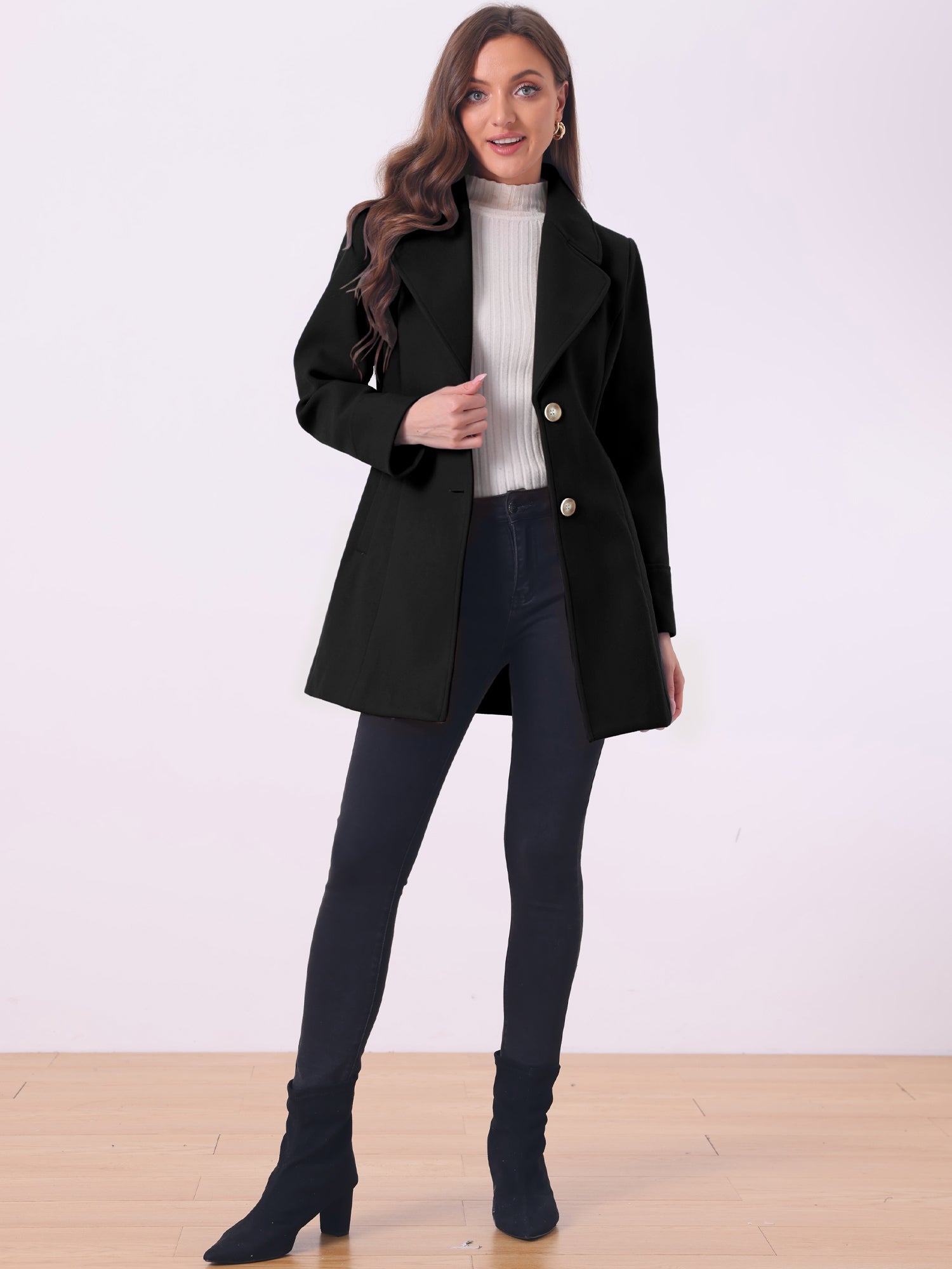 Elegant Notched Shawl Collar Single Breasted Winter Long Coat