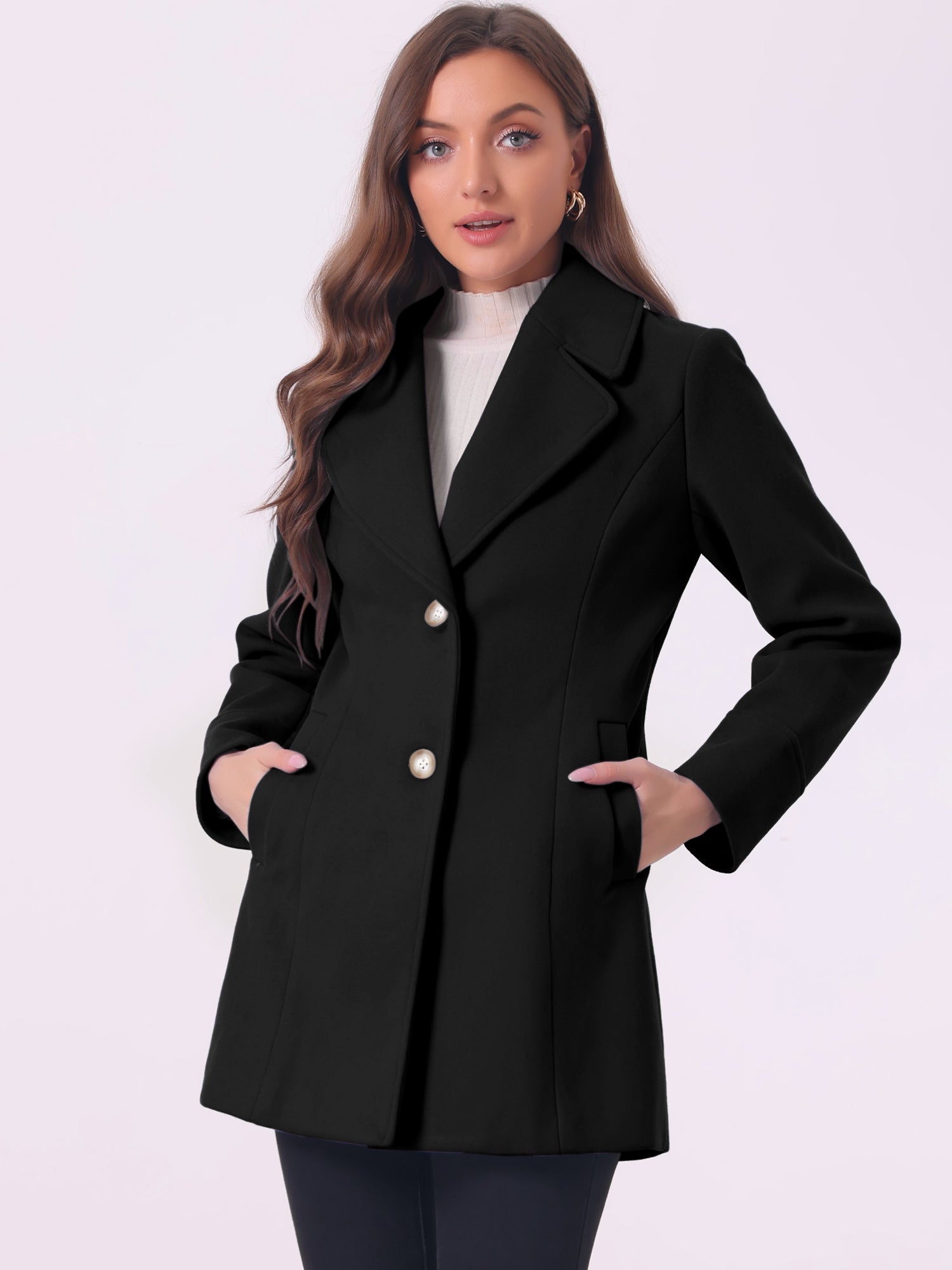 Elegant Notched Shawl Collar Single Breasted Winter Long Coat