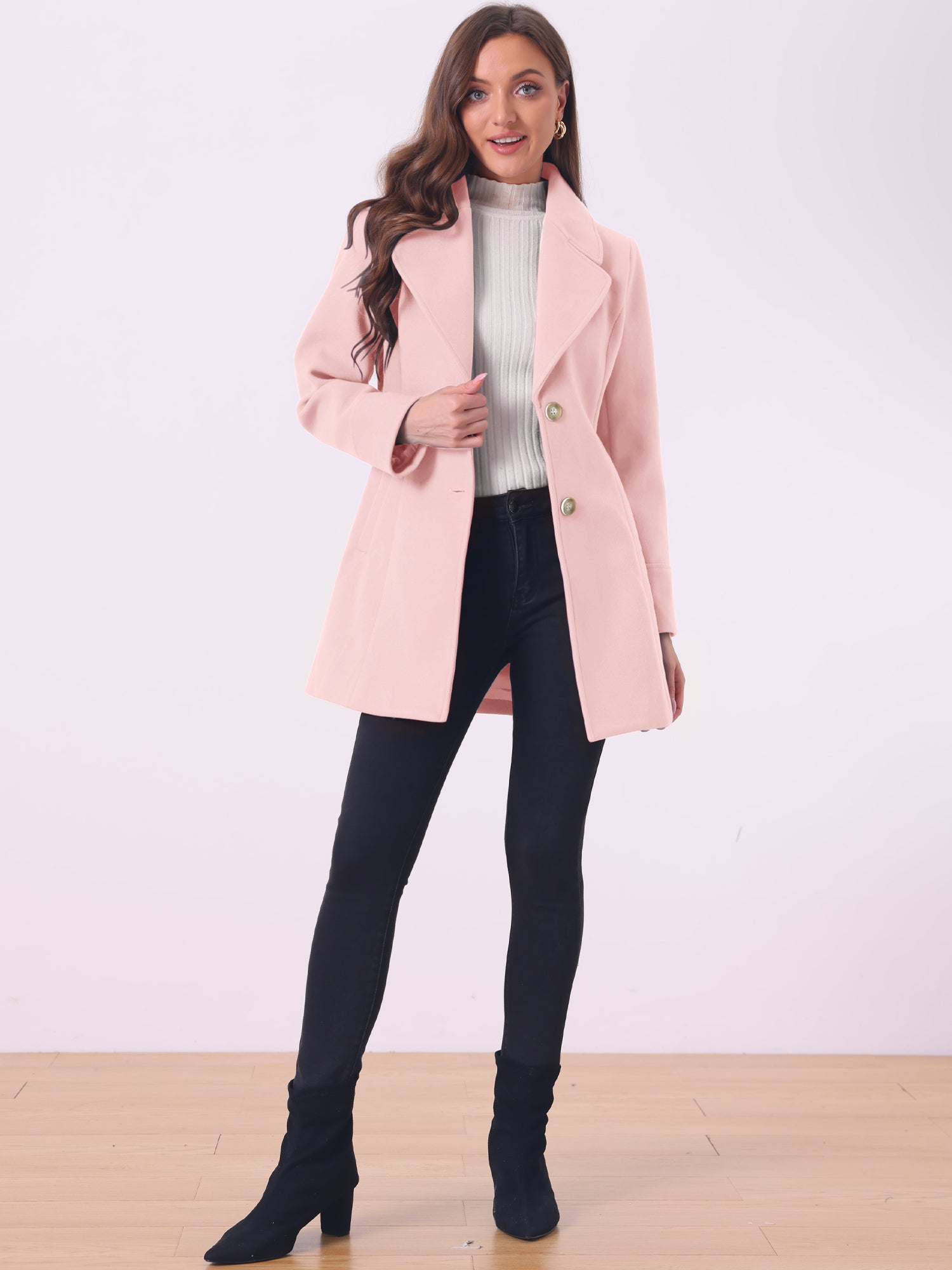 Elegant Notched Shawl Collar Single Breasted Winter Long Coat