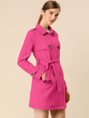 Notched Lapel Double Breasted Faux Suede Trench Coat Jacket with Belt
