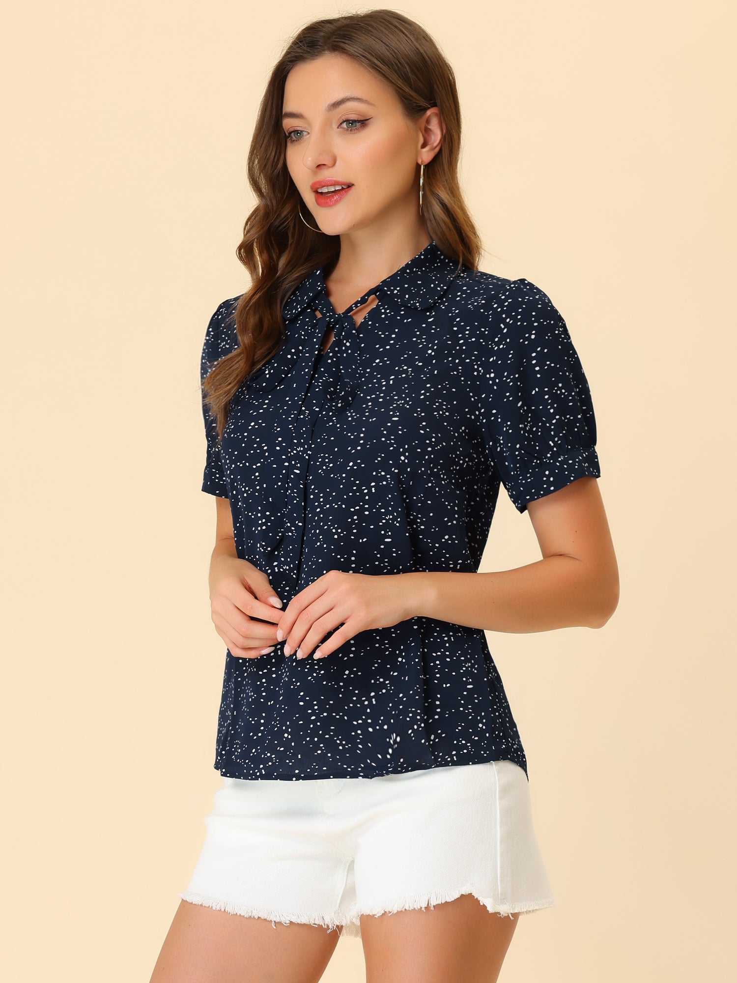 Retro Dots Bow Tie Peter Pan Collar Chiffon Blouse