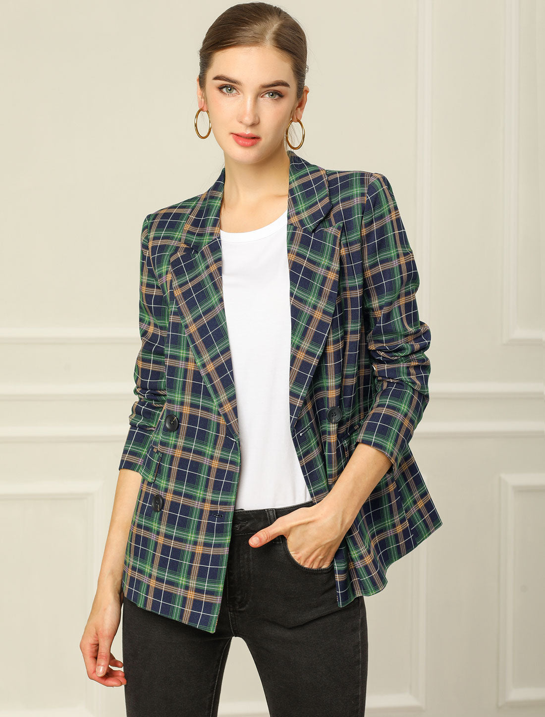 Notched Lapel Double Breasted Work Formal Blazer