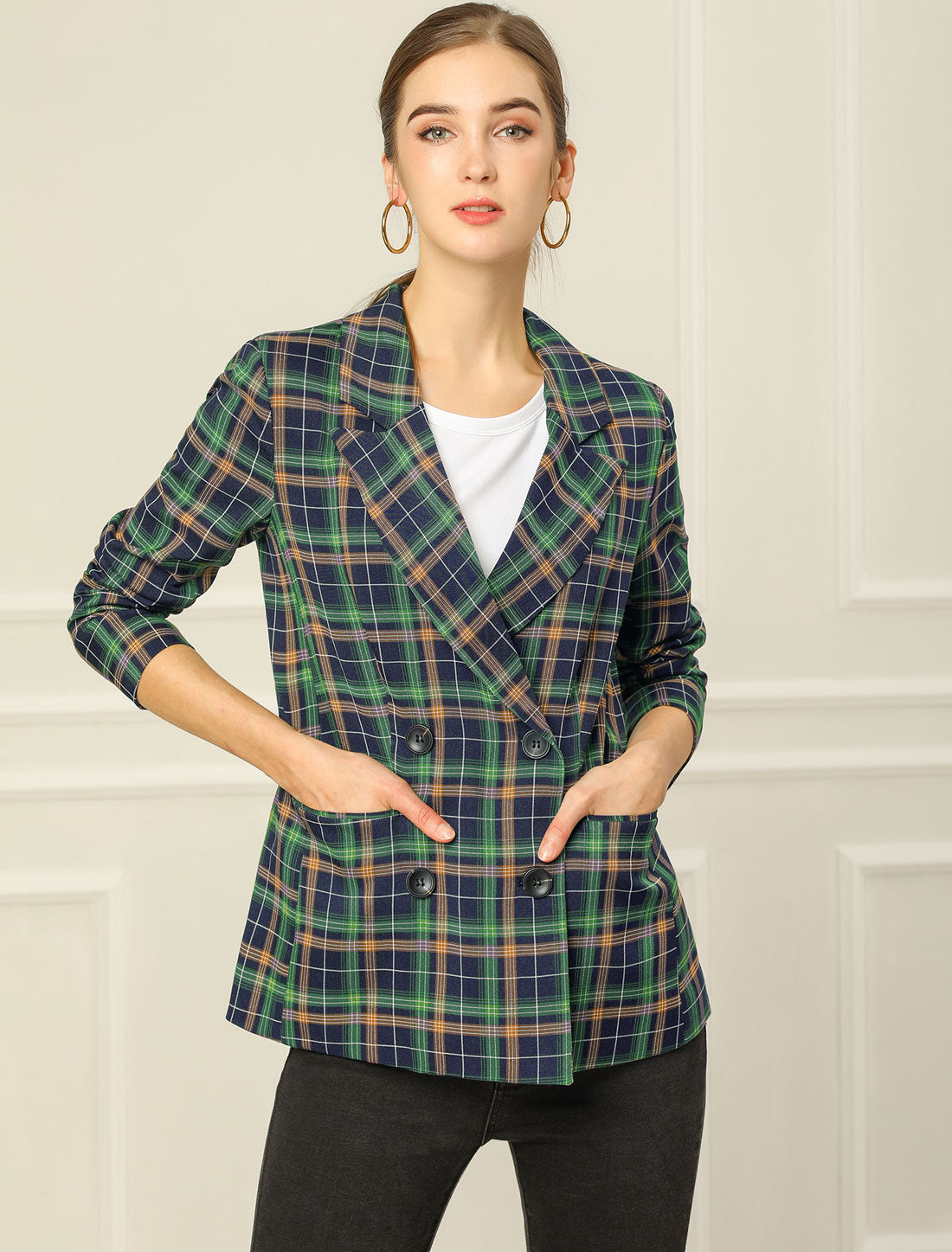 Notched Lapel Double Breasted Work Formal Blazer