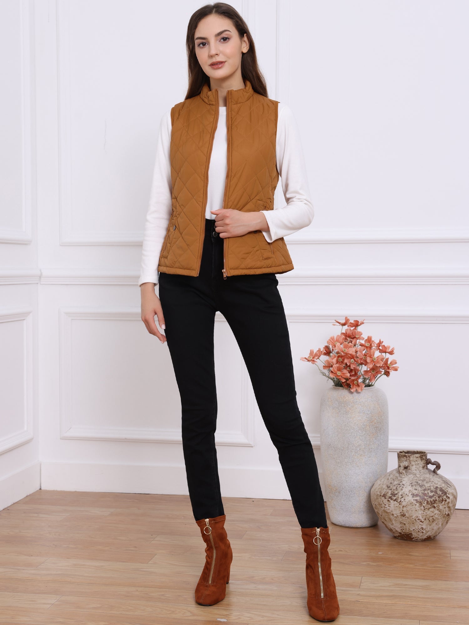 Stand Collar Lightweight Gilet Quilted Zipper Vest