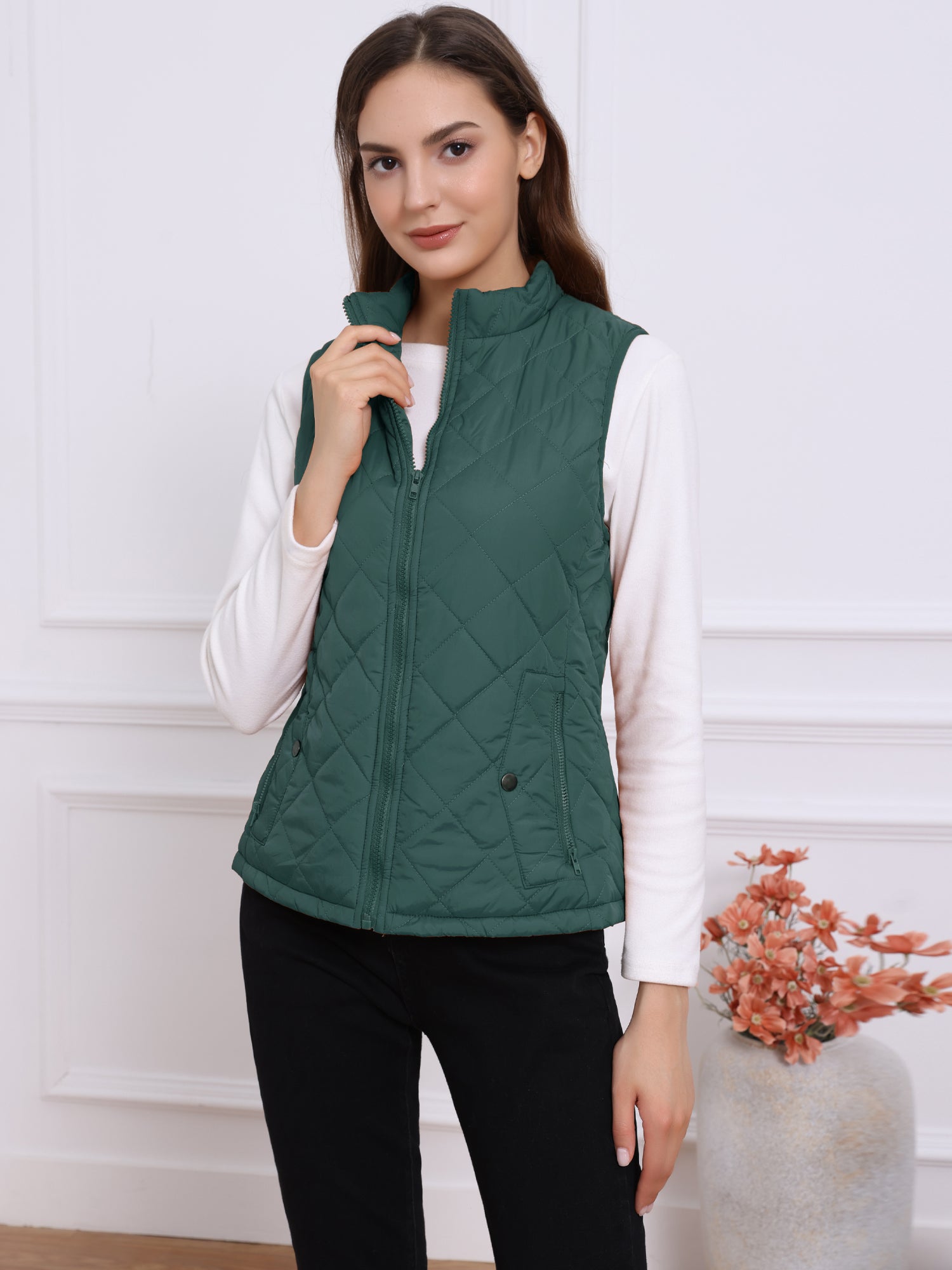 Stand Collar Lightweight Gilet Quilted Zipper Vest