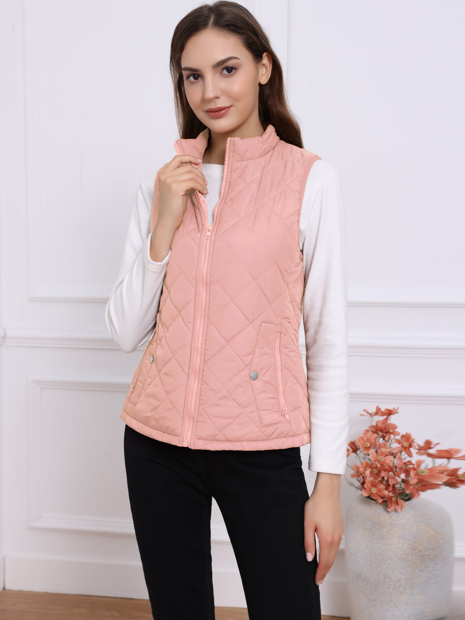 Stand Collar Lightweight Gilet Quilted Zipper Vest