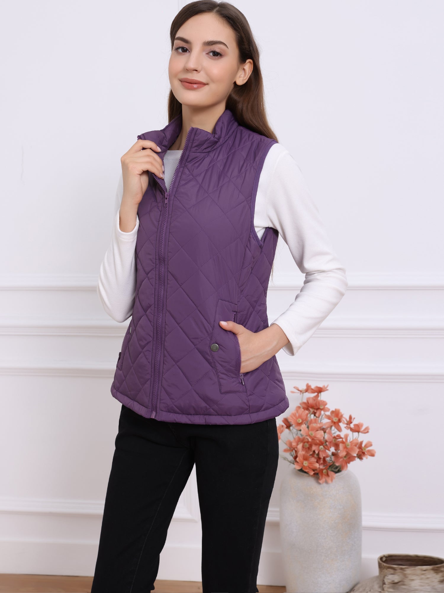 Stand Collar Lightweight Gilet Quilted Zipper Vest