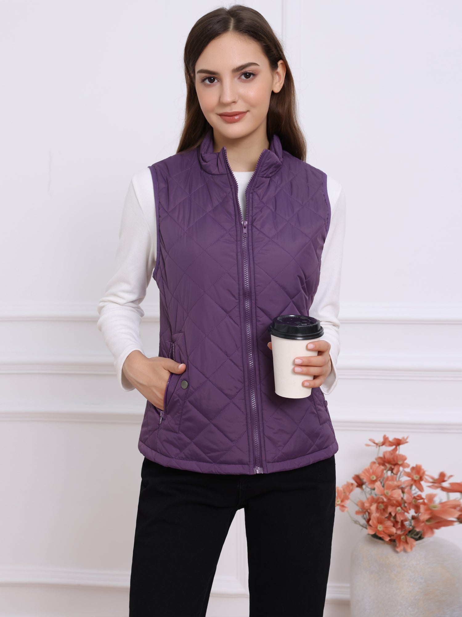 Stand Collar Lightweight Gilet Quilted Zipper Vest