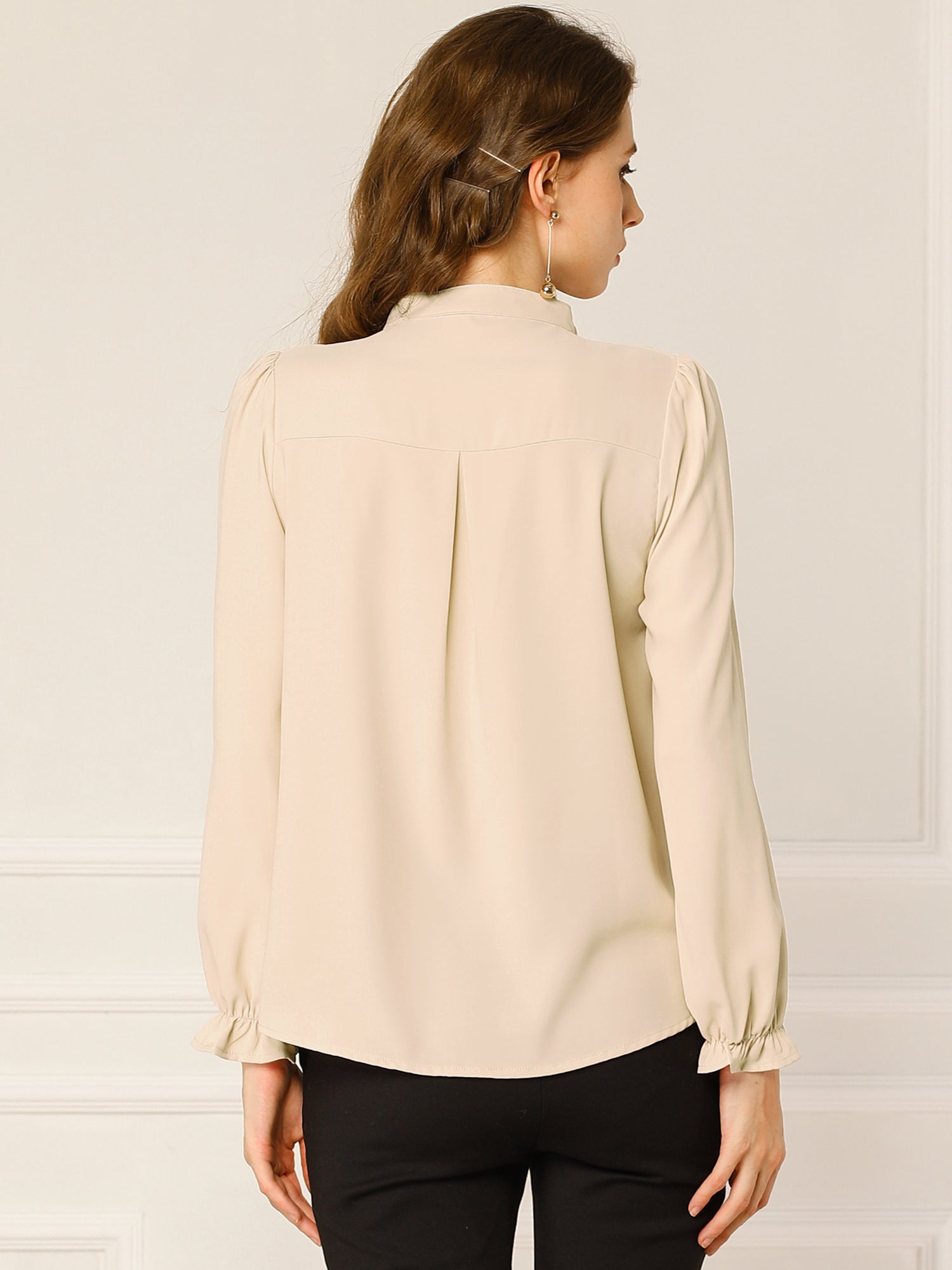 Work Office Blouse Button Up Ruffle Collar Long Sleeve Chiffon Shirt