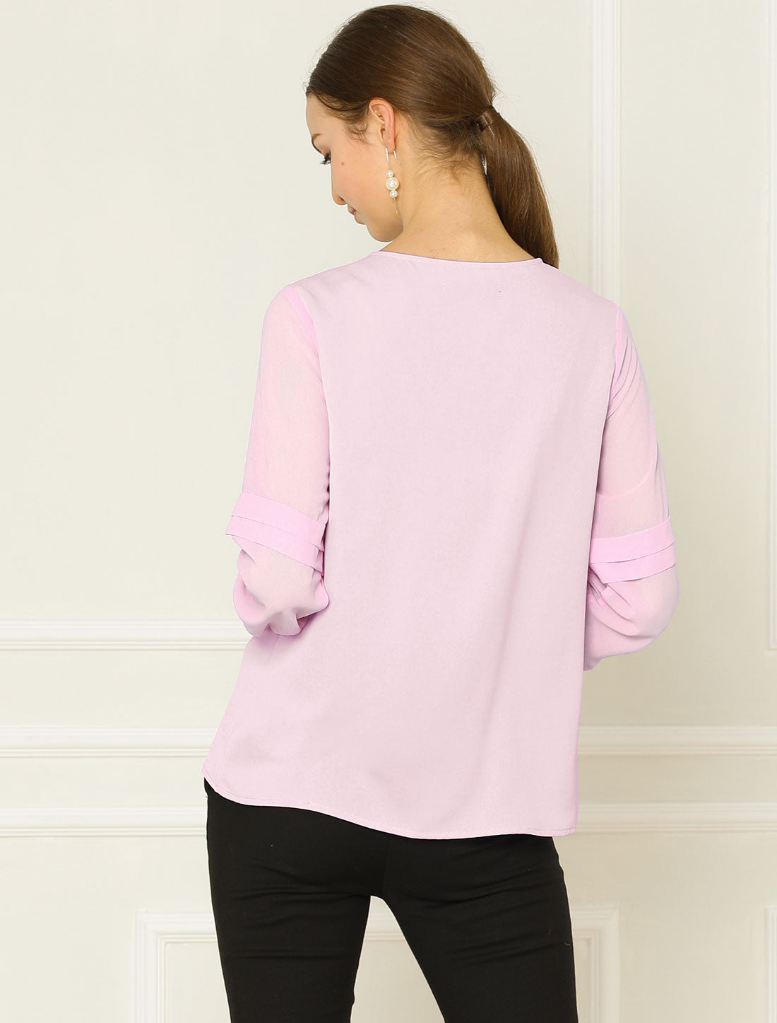 Chiffon Shirt Semi Sheer Keyhole Neck Elegant Blouse