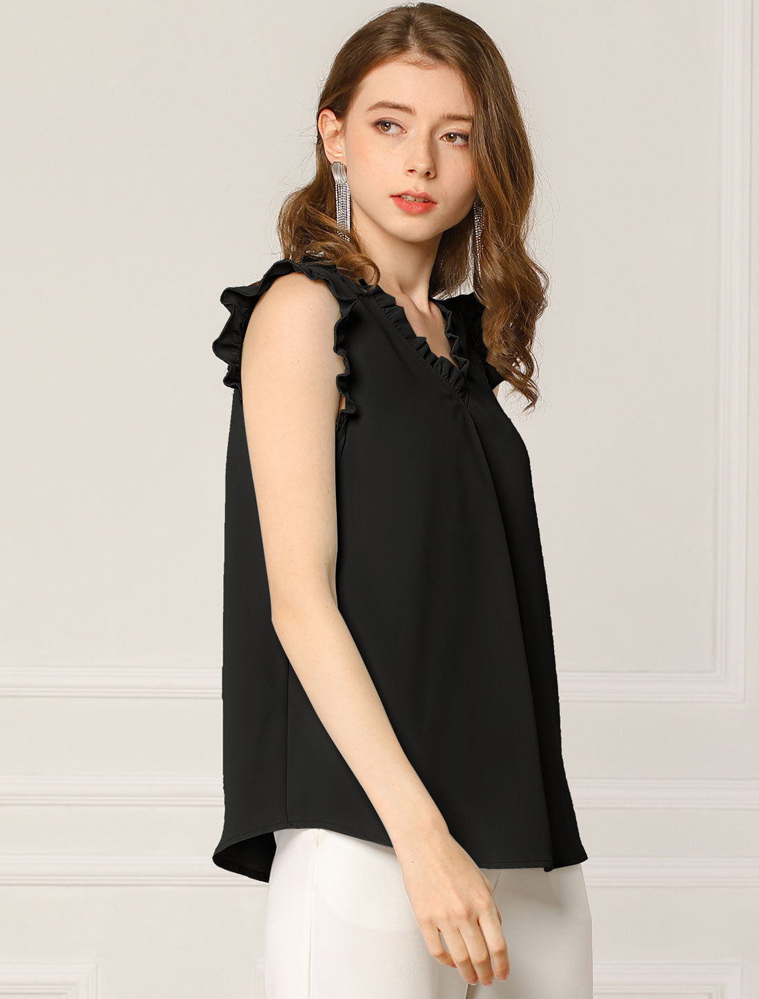Ruffled Sleeveless Blouse 1950s Vintage Work Business Tops
