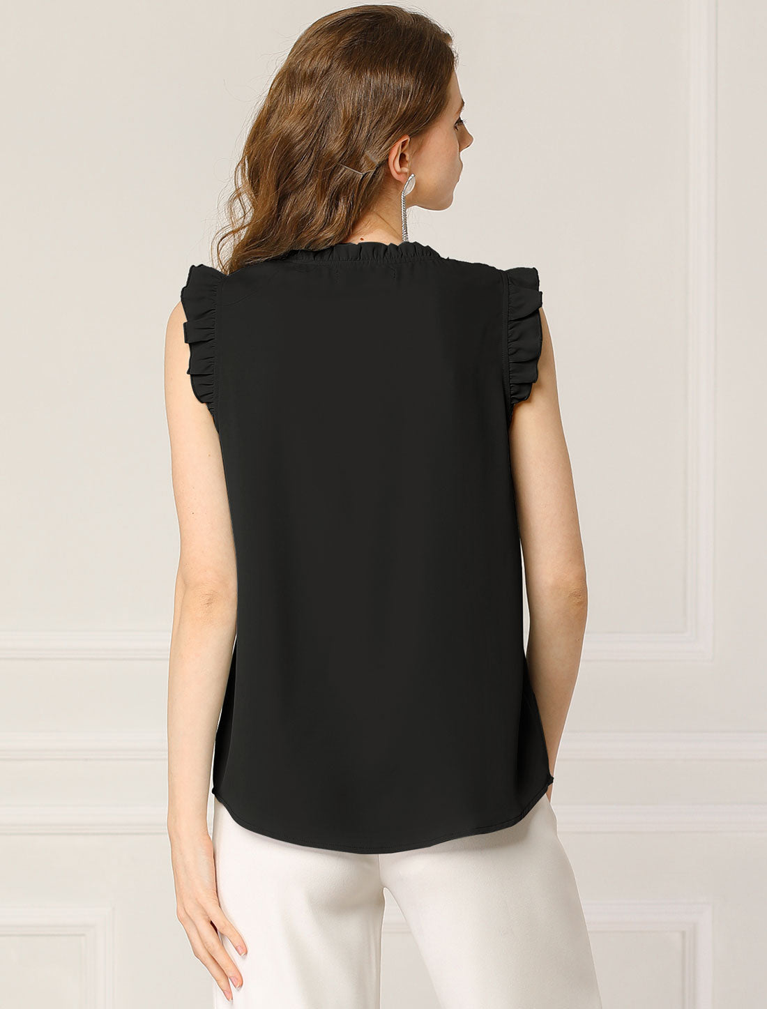 Ruffled Sleeveless Blouse 1950s Vintage Work Business Tops