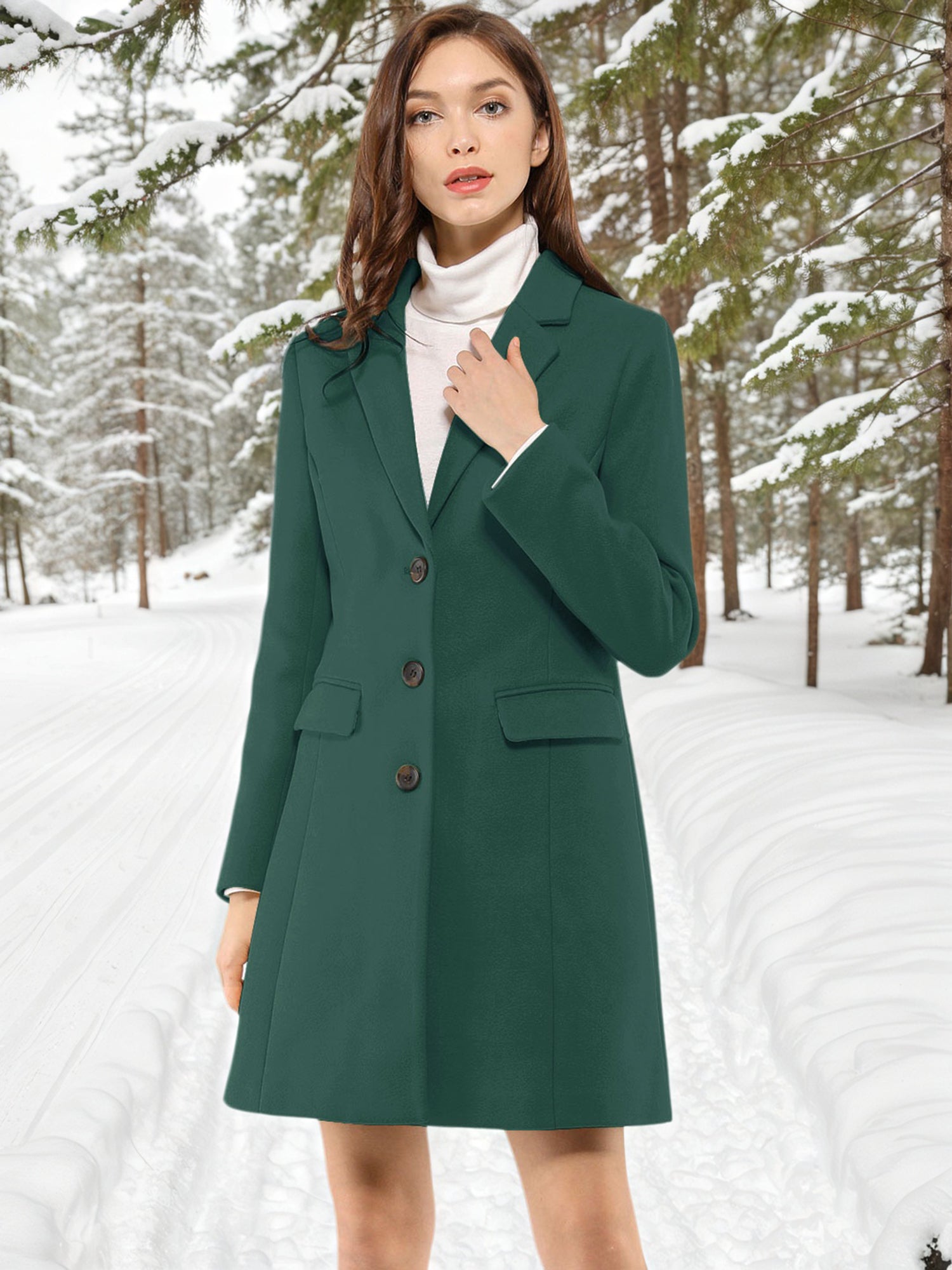 Notched Lapel Single Breasted Outwear Winter Pea Coat