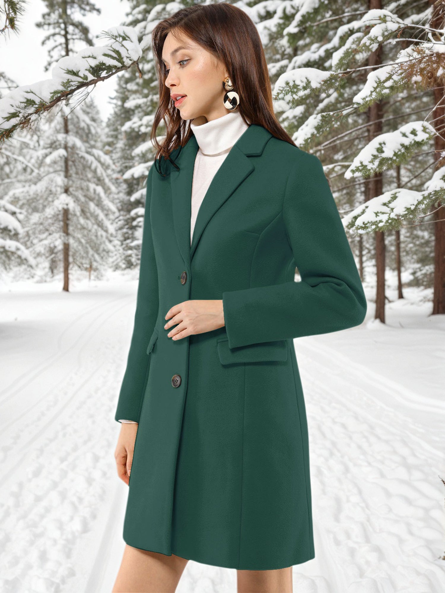 Notched Lapel Single Breasted Outwear Winter Pea Coat