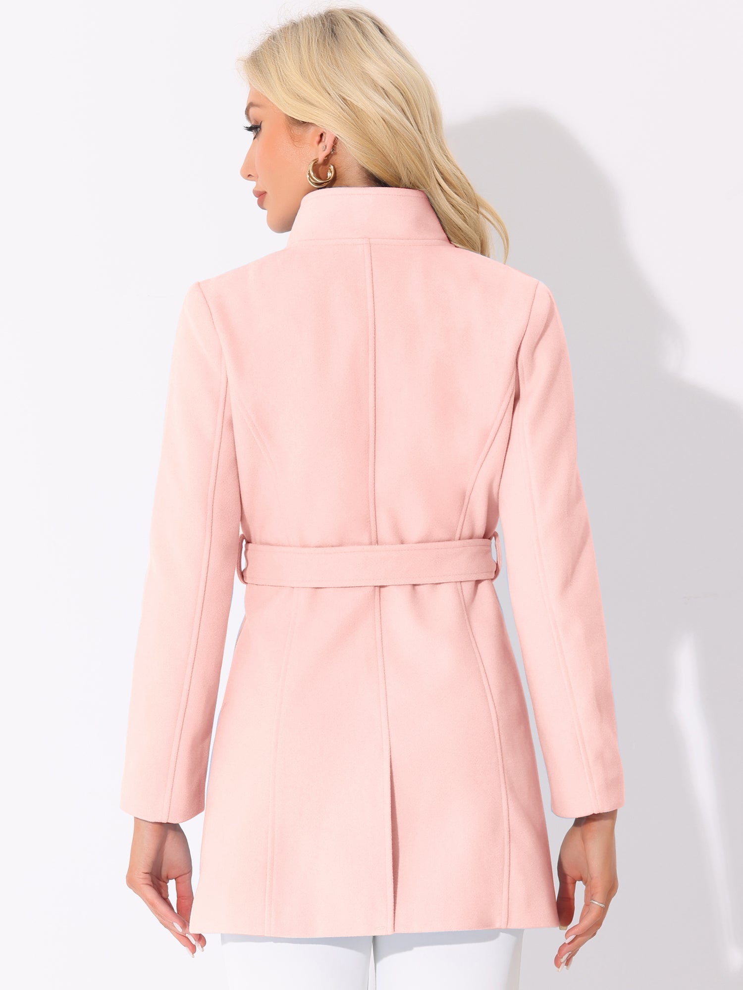 Classic Stand Collar Long Sleeve Belted Winter Coat