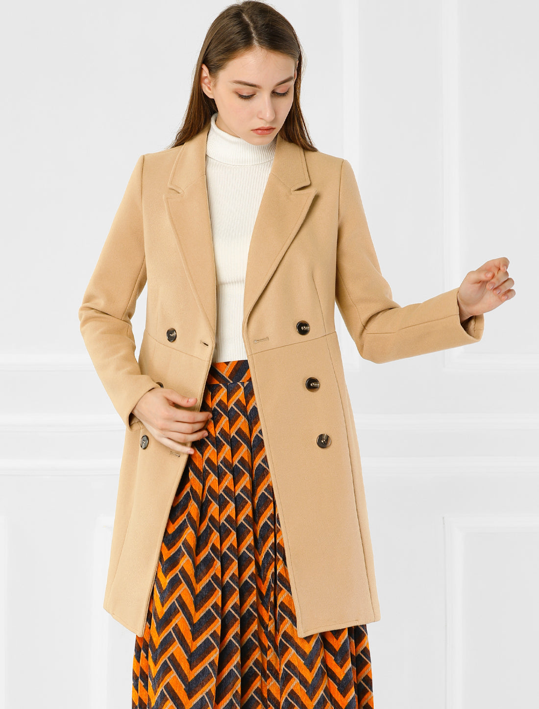 Notched Lapel Double Breasted Outwear Winter Long Coat