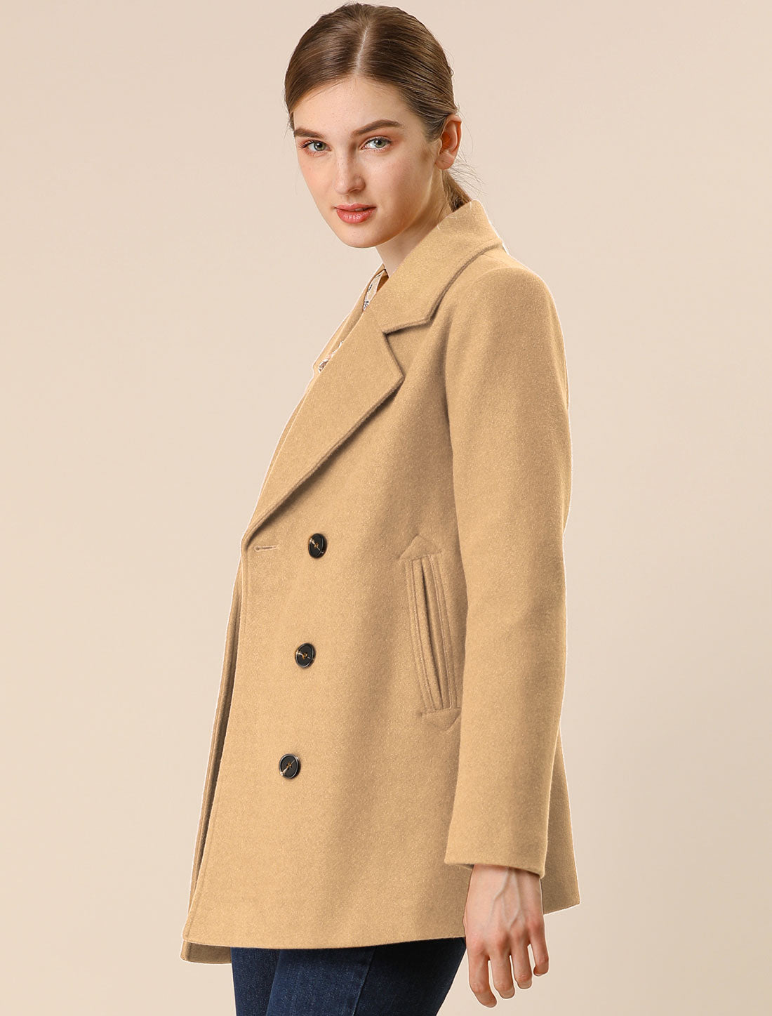 Long Sleeve Double Breasted Button Winter Outerwear Pea Coat