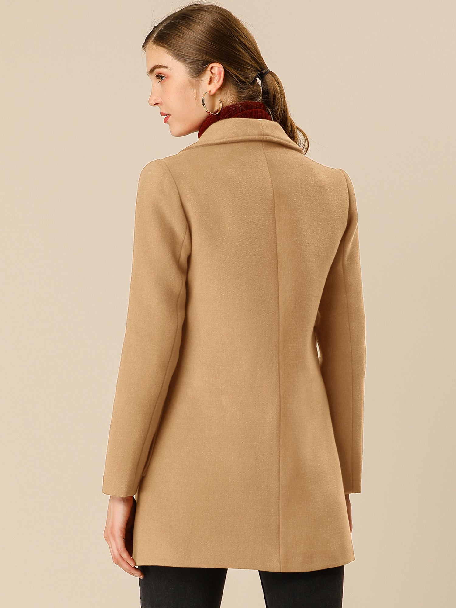 Shawl Collar Lapel Double Breasted Winter Belted Coat with Pockets