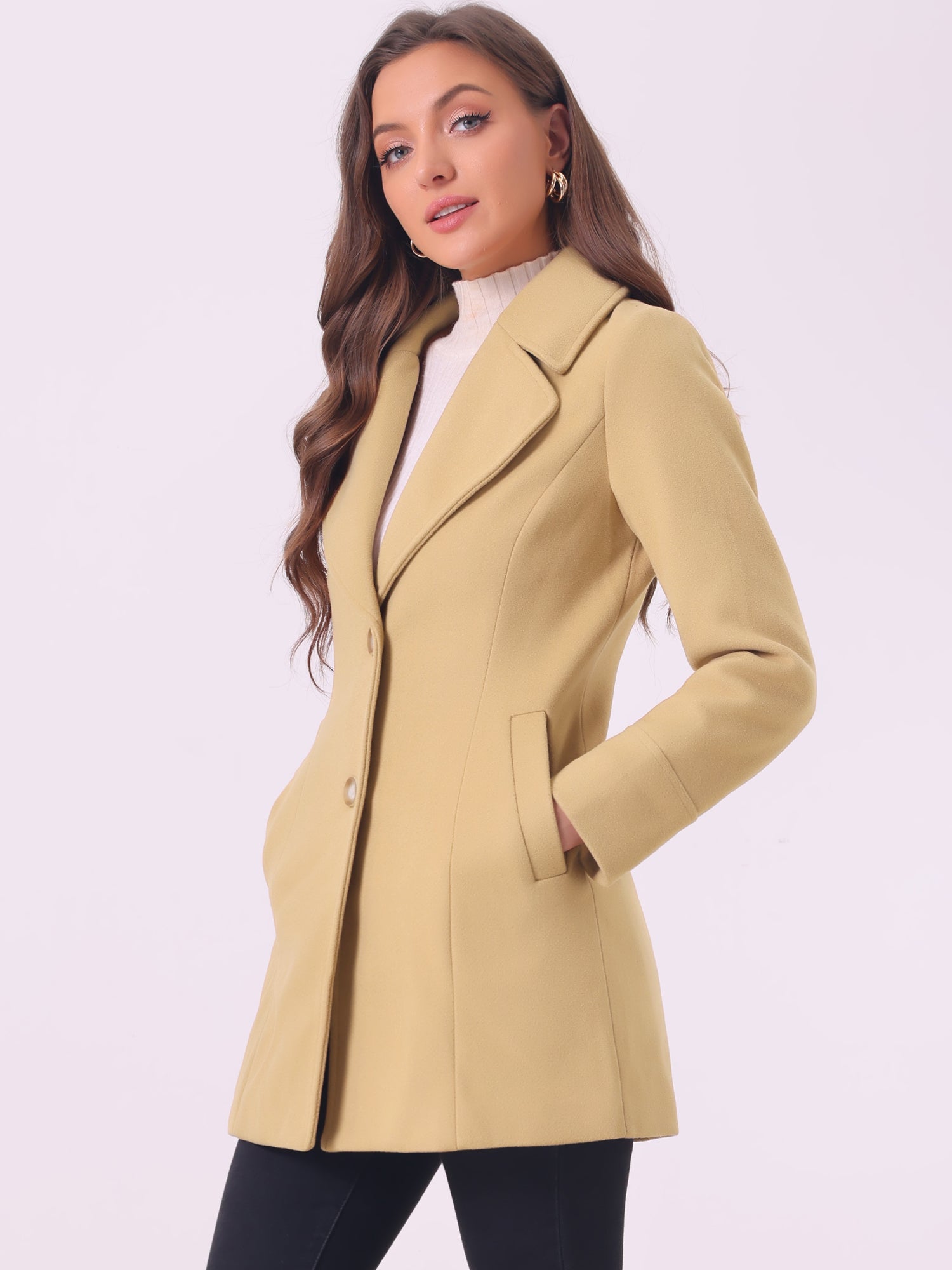 Elegant Notched Shawl Collar Single Breasted Winter Long Coat