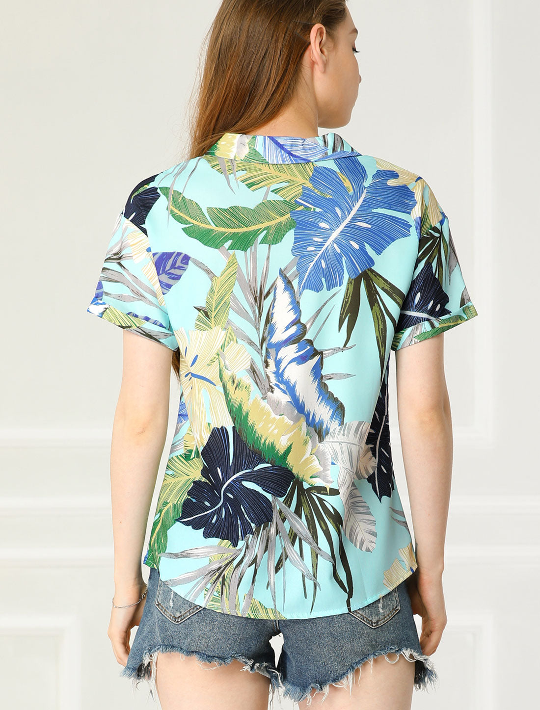 Hawaiian Tropical Leaves Floral Short Sleeve Button Down Shirt