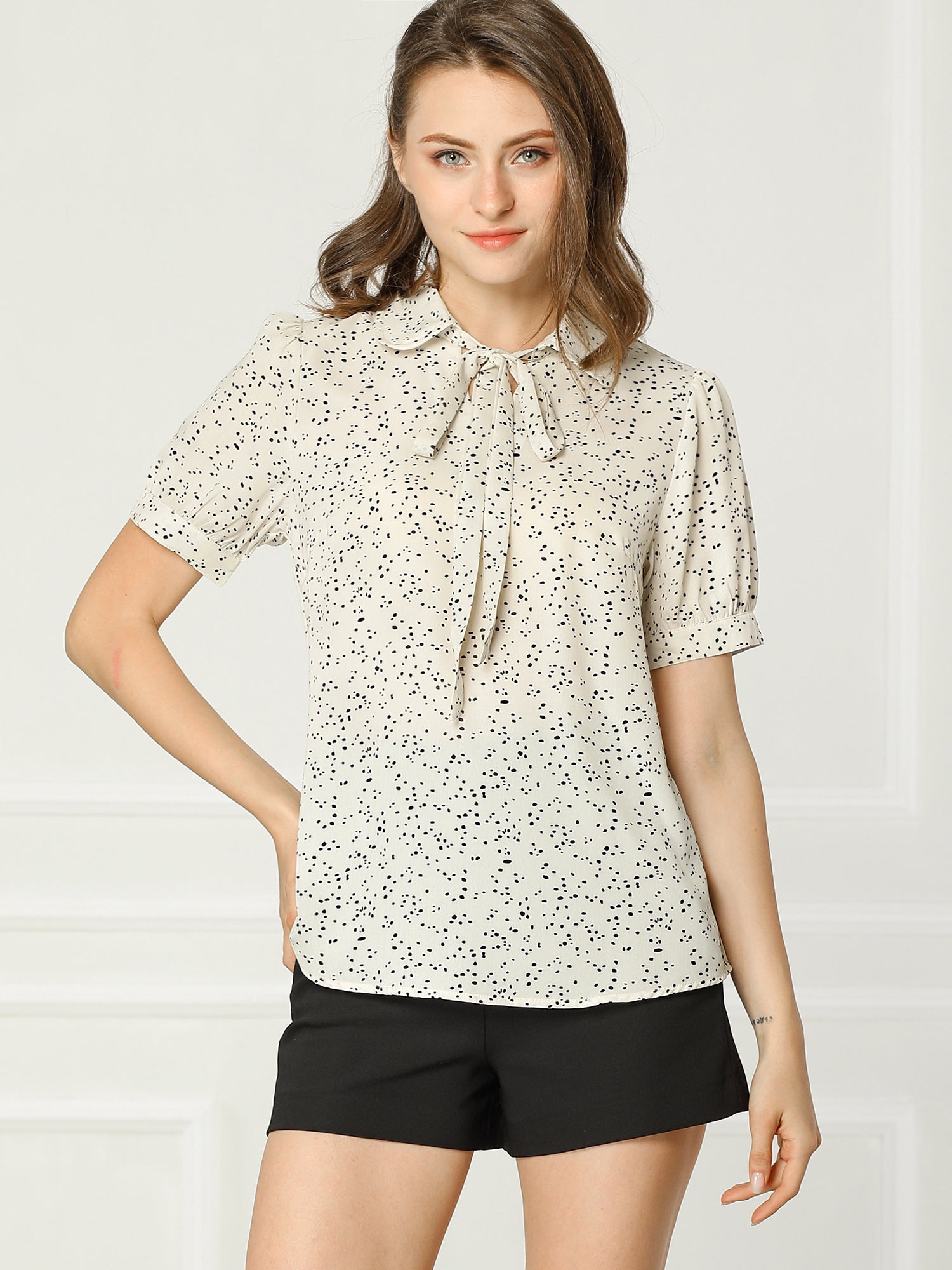 Retro Dots Bow Tie Peter Pan Collar Chiffon Blouse