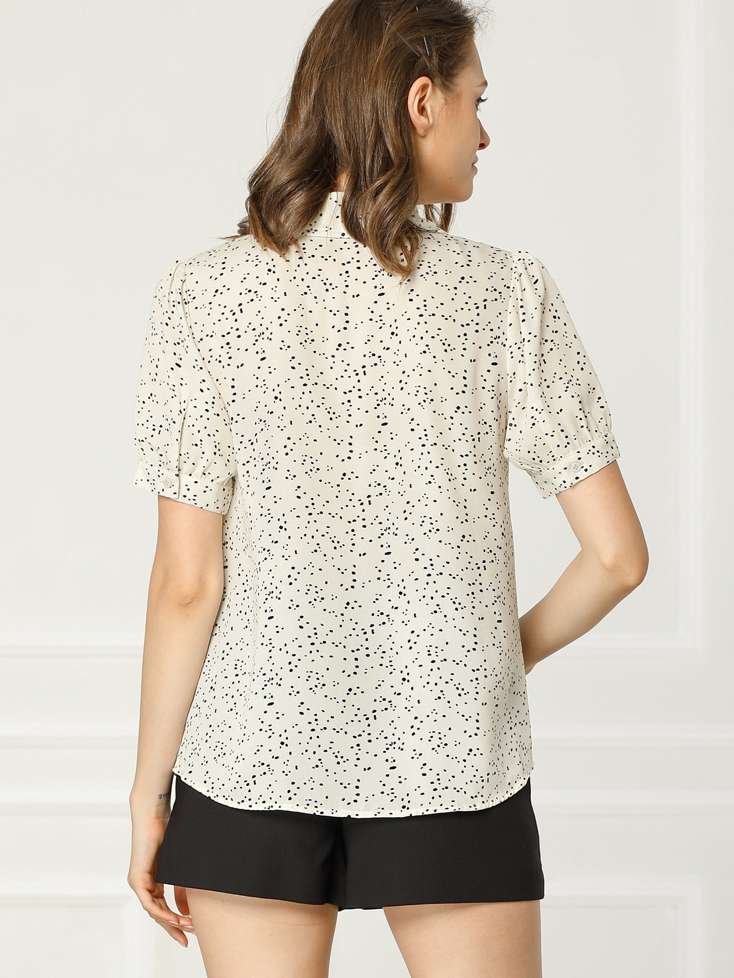 Retro Dots Bow Tie Peter Pan Collar Chiffon Blouse
