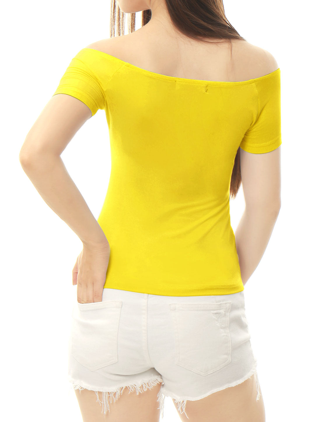 Off Shoulder Short Sleeve Solid Basic Sexy Slim Fit Blouse