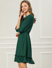 Ruffle Hem 3/4 Sleeve A-Line Smocked Short Chiffon Dress
