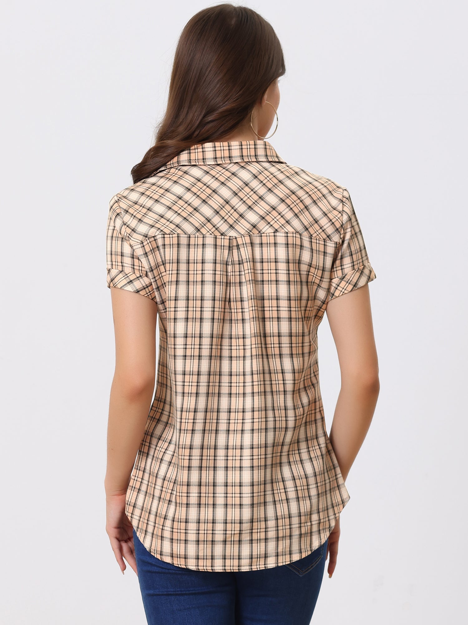 Cotton Classic Button Down Plaid Short Sleeve Shirt