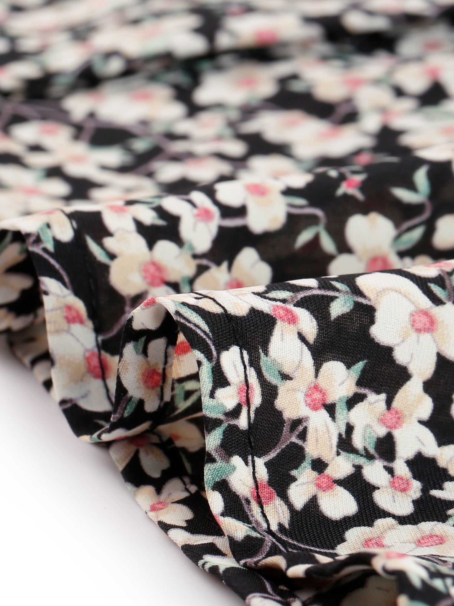 Button Down Floral Shirt Blouse Long Sleeve Point Collar Top