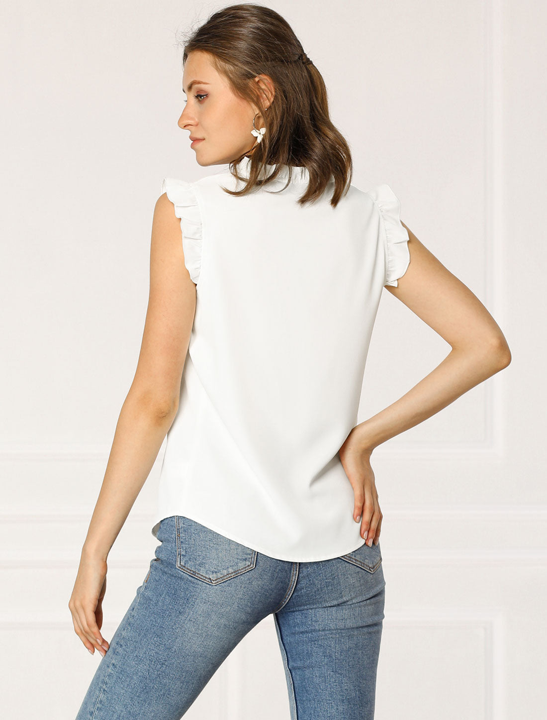 Ruffled Sleeveless Blouse 1950s Vintage Work Business Tops