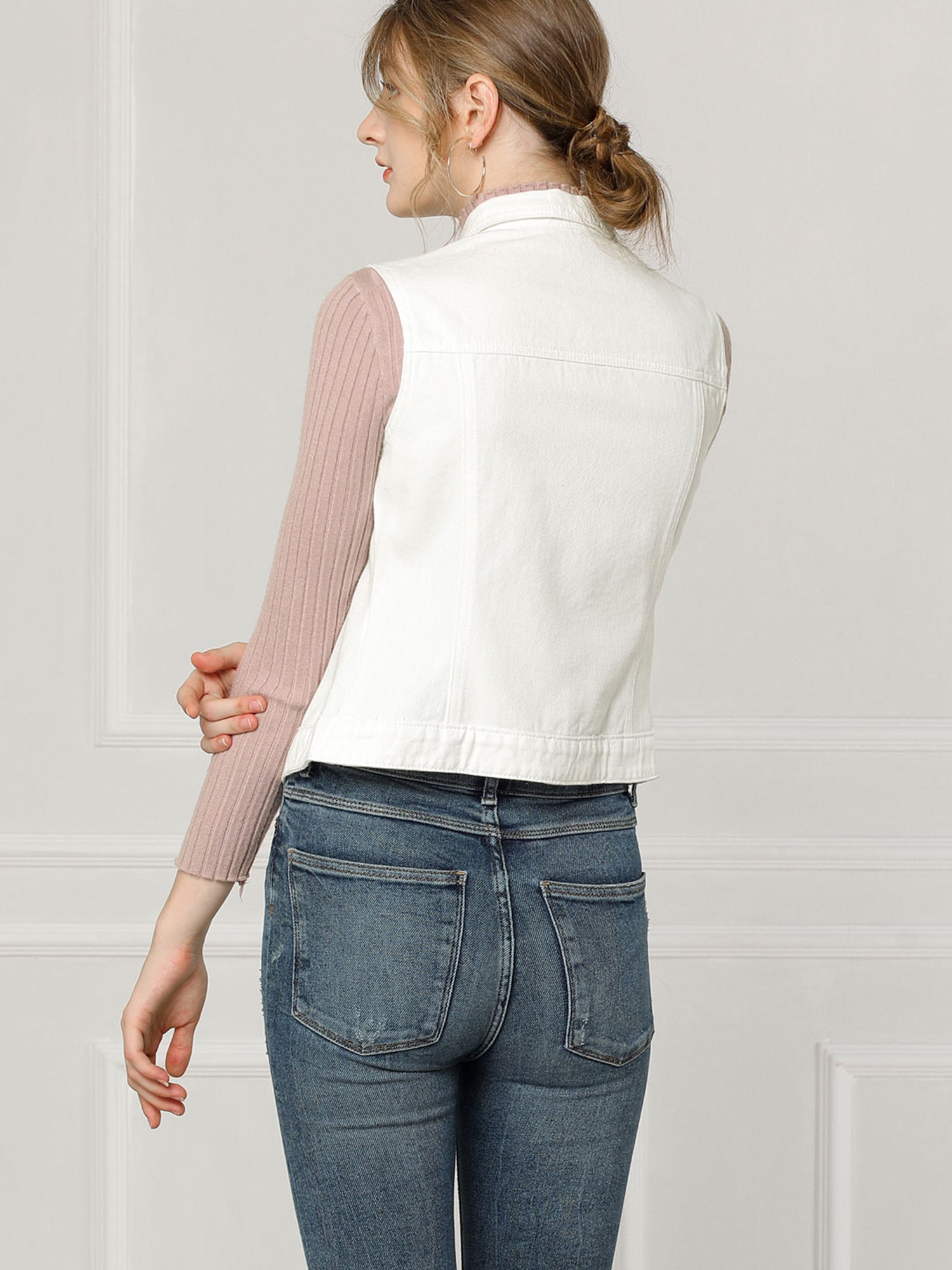 Buttoned Chest Flap Pocket Washed Denim Jacket Vest