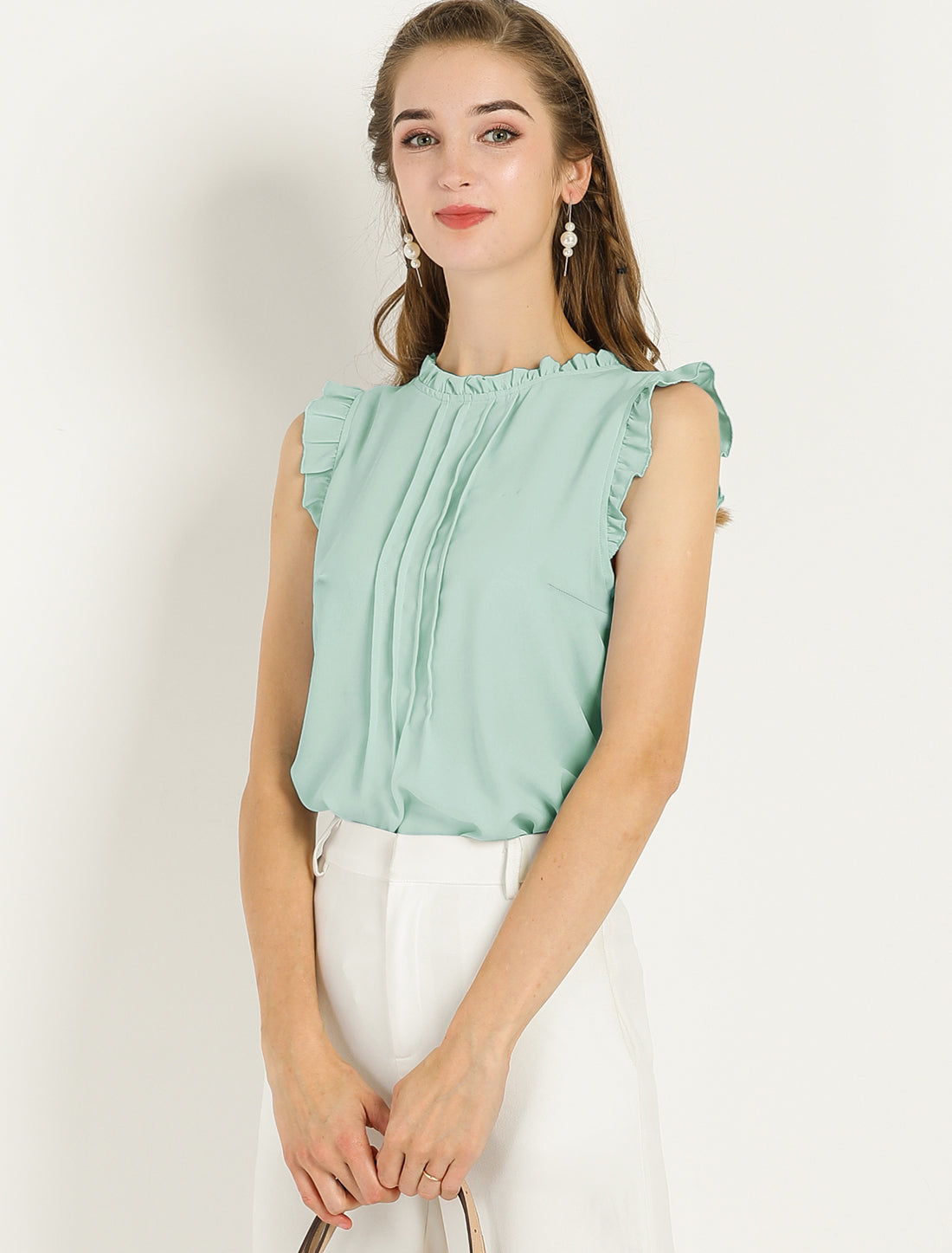 Business Office 1950s Ruffled Retro Sleeveless Work Blouses