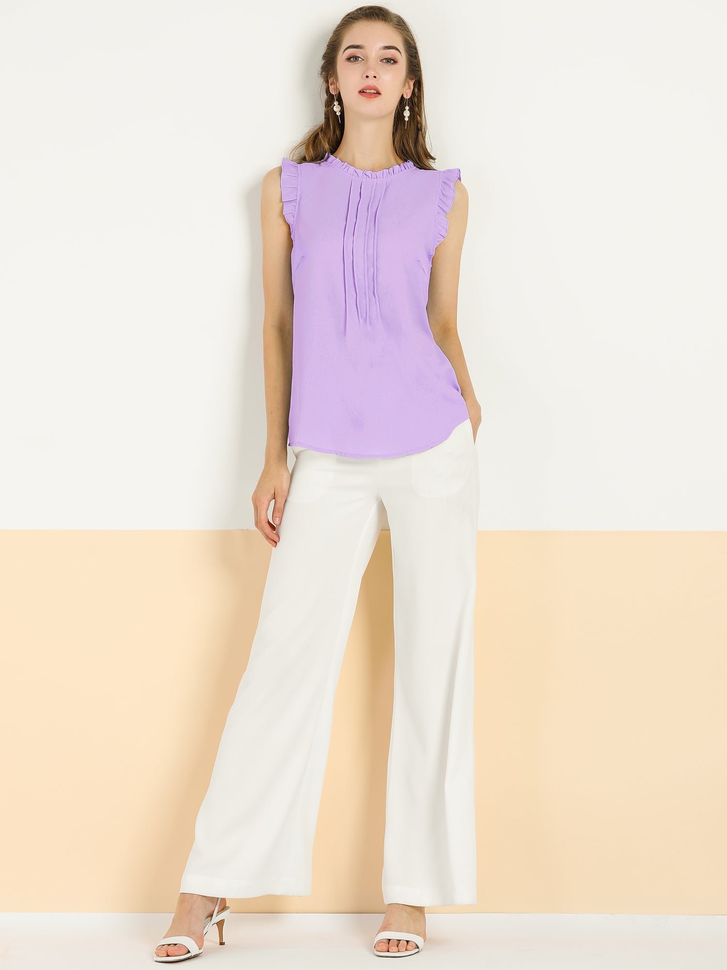 Business Office 1950s Ruffled Retro Sleeveless Work Blouses