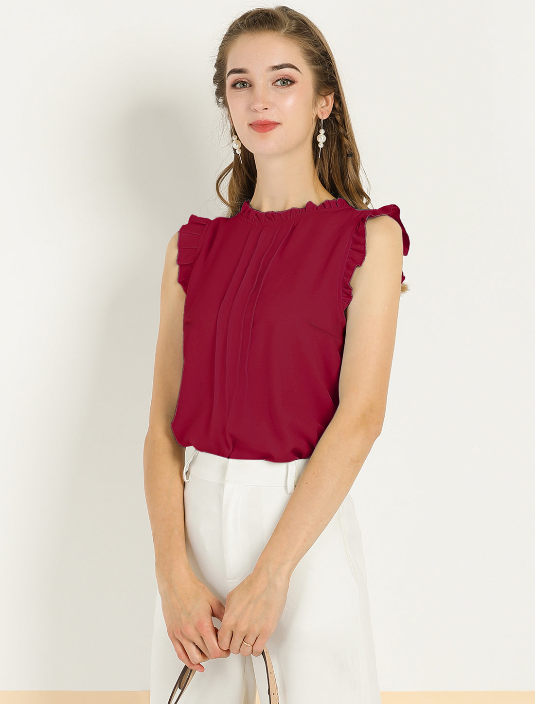 Business Office 1950s Ruffled Retro Sleeveless Work Blouses