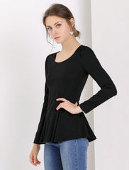 Long Sleeve Scoop Neck Casual Peplum Blouse