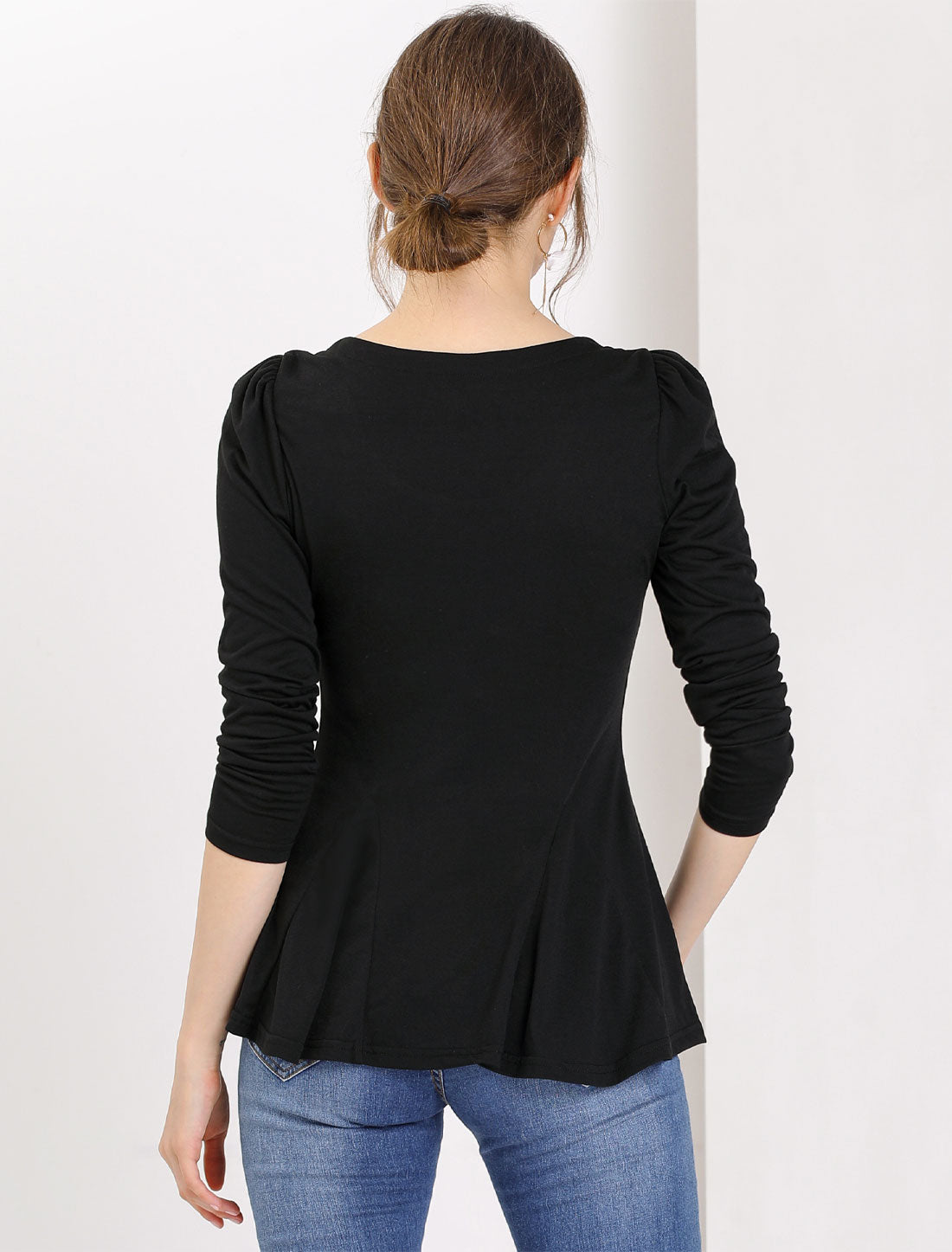 Long Sleeve Scoop Neck Casual Peplum Blouse