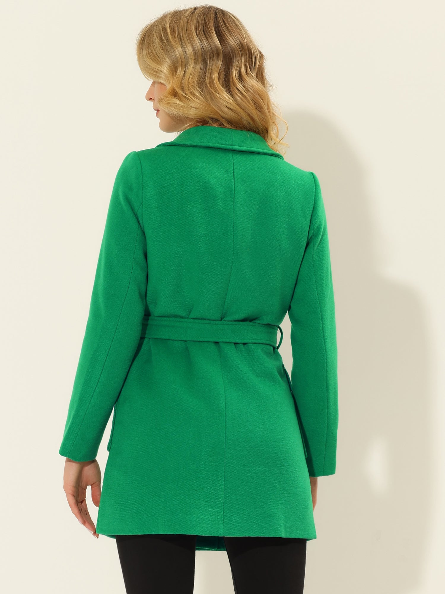 Shawl Collar Lapel Double Breasted Winter Belted Coat with Pockets
