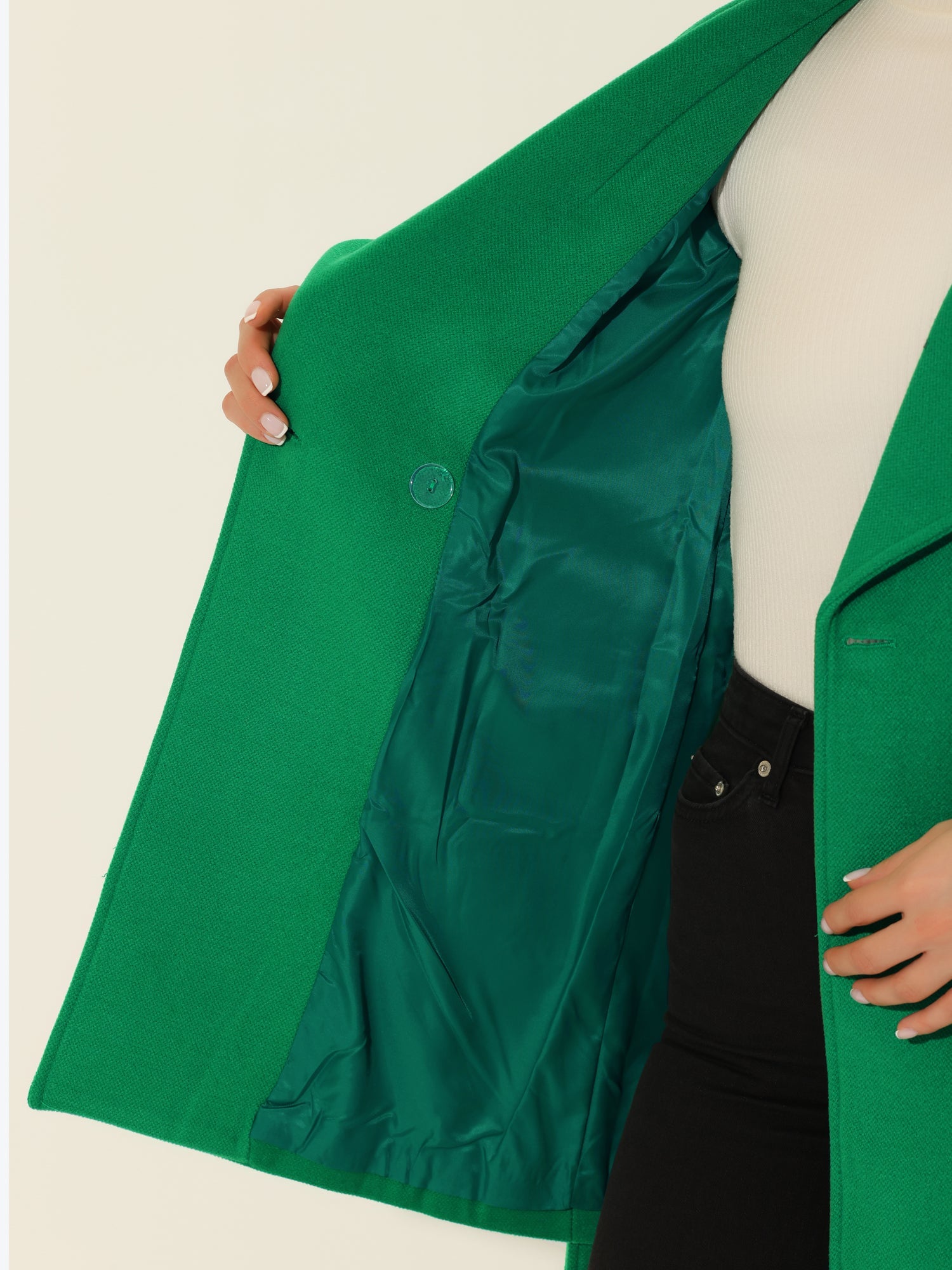 Shawl Collar Lapel Double Breasted Winter Belted Coat with Pockets