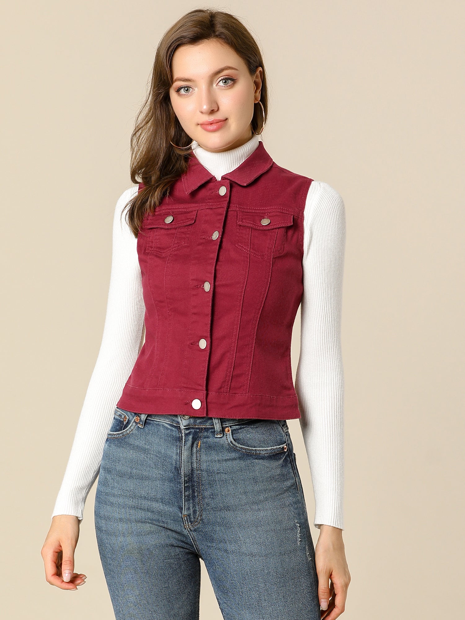 Buttoned Chest Flap Pocket Washed Denim Jacket Vest