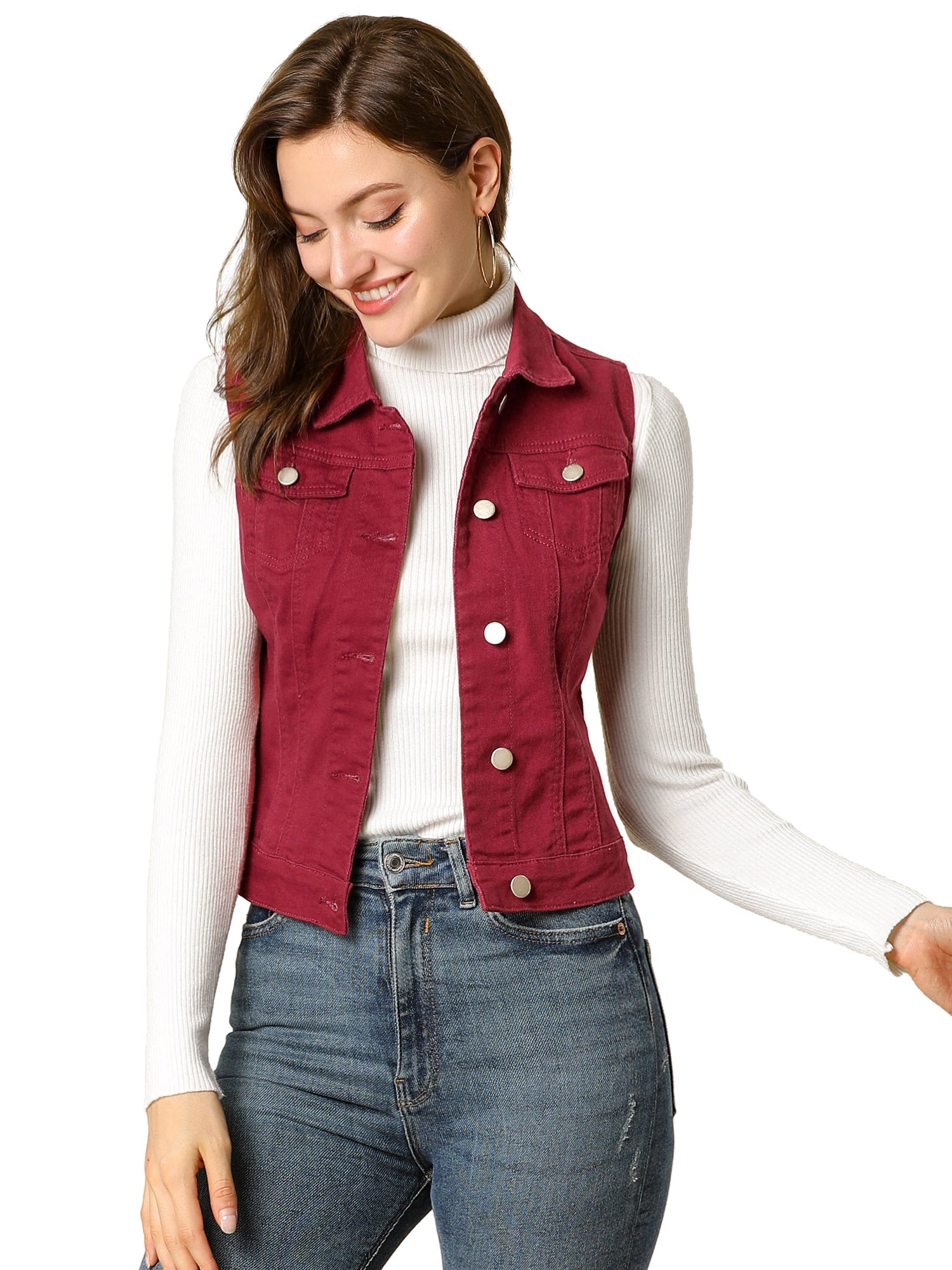 Buttoned Chest Flap Pocket Washed Denim Jacket Vest