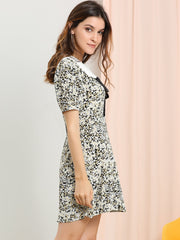 Peter Pan Collar Flowy Short Sleeve Ruffle Summer Floral Shirt Dress