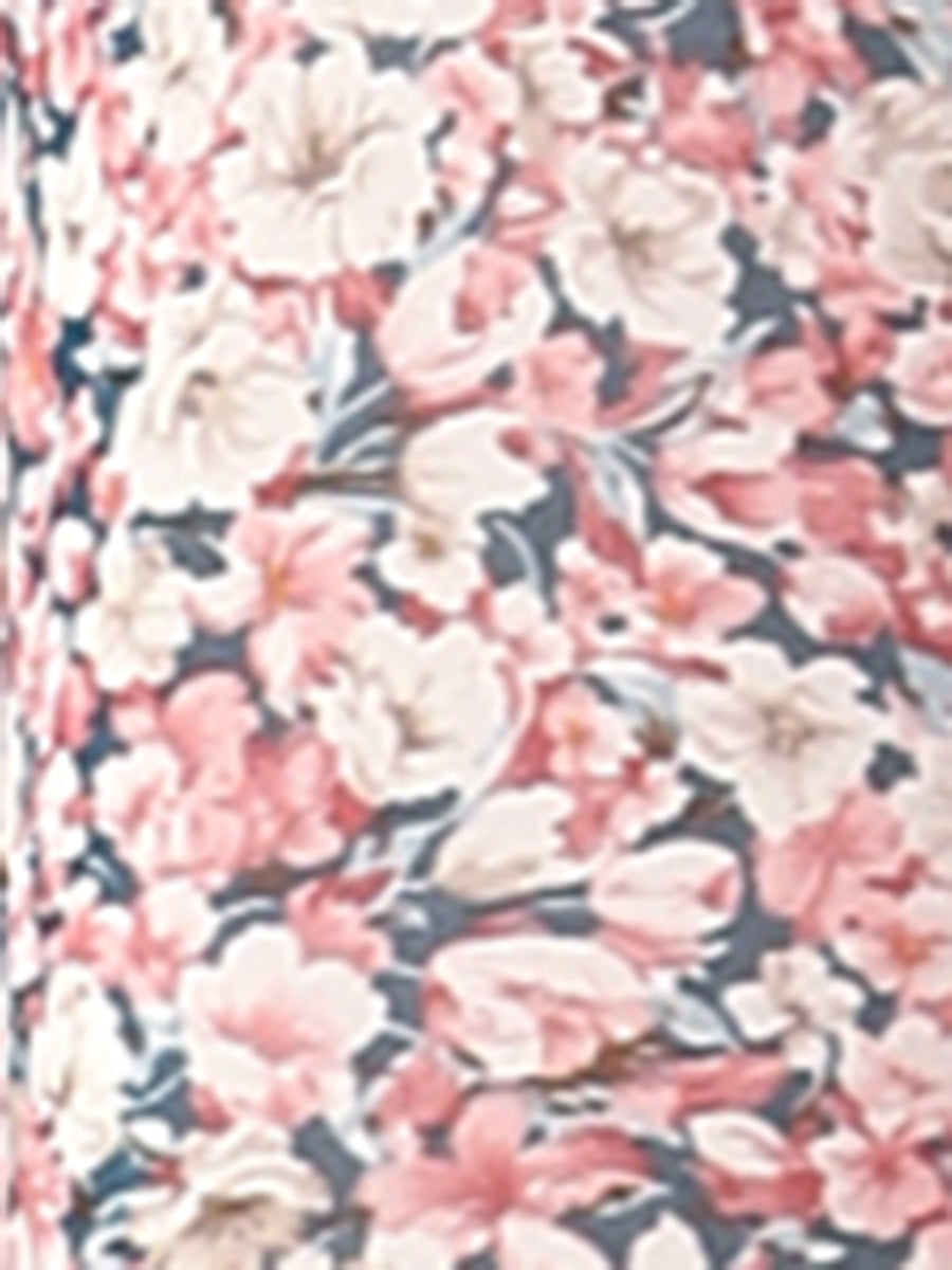 Floral Smocked Elastic Waist Knee Length Ruffle Tiered Skirt