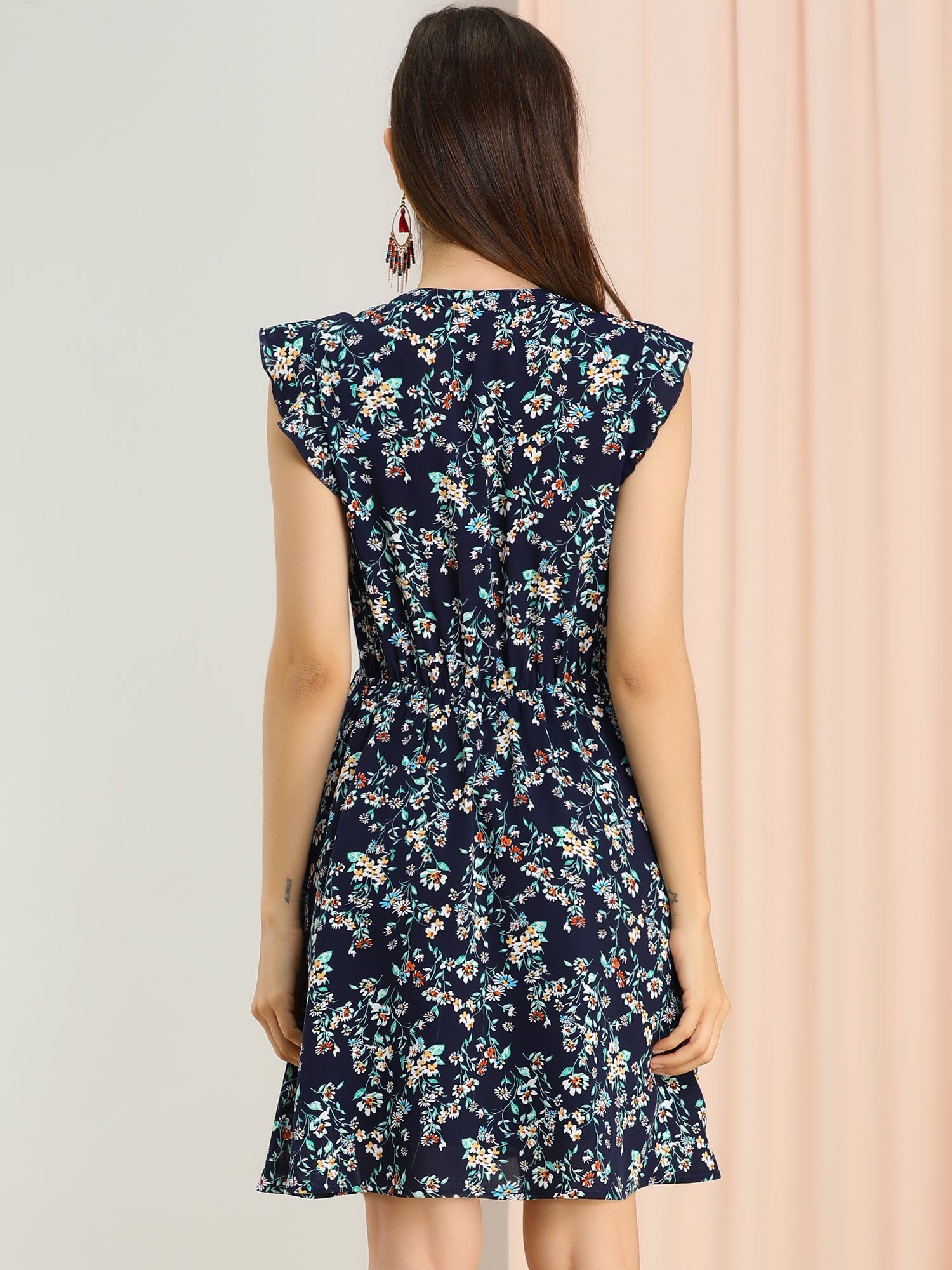 Flutter Sleeve Ruffle A-Line Flowy Chiffon Dress