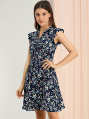 Flutter Sleeve Ruffle A-Line Flowy Chiffon Dress