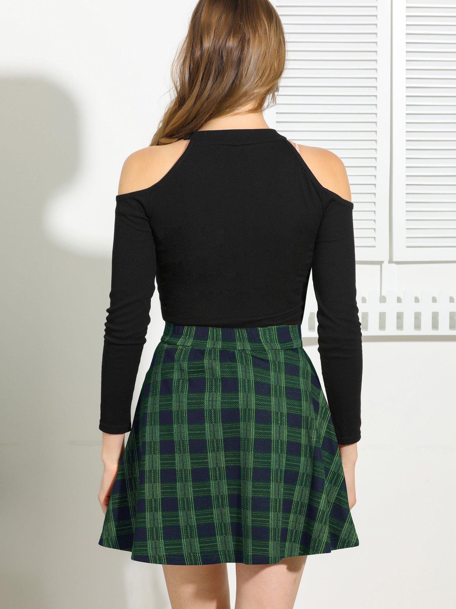 Christmas Plaid Skater Casual Flare Zip-Up Mini Skirt