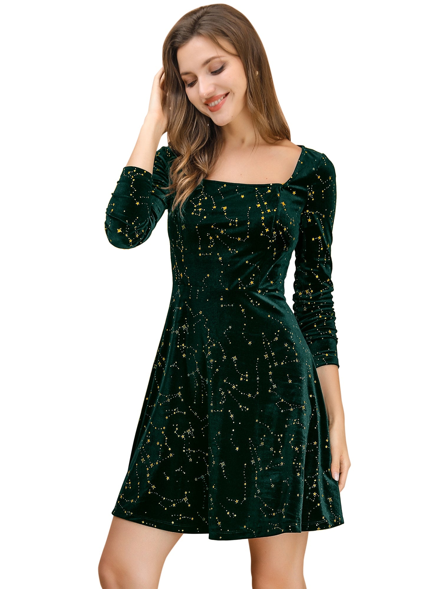 Christmas Stars Square Neck Vintage Velvet Mini Dress